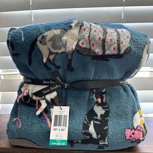 Vera Bradley Blue Plush Cat Print Throw Blanket
